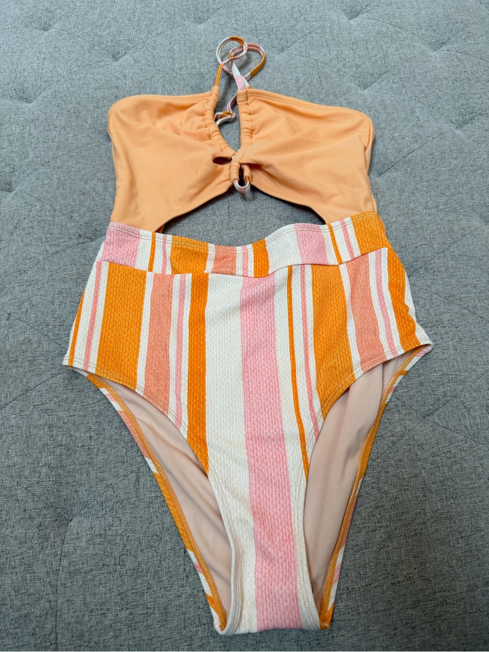 NWT CUPSHE MEDIUM PINK AND ORANGE STRIPE MONO-KINI ONE PIECE BATHING SUIT